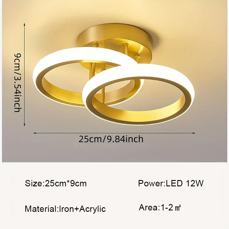 Modern Nordic Ceiling Light – Simple & Elegant LED Light for Bedroom, Corridor, Porch, and Balcony – 1 Light Source, Touch On/Off Switch, Gold Finish