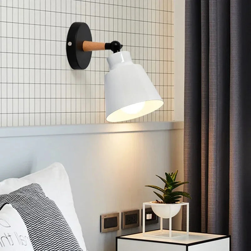Nordic LED Wall Lamp – Minimalist Solid Wood Design for Bedroom, Living Room, and Corridor – Modern Decorative Lighting with E27 Base