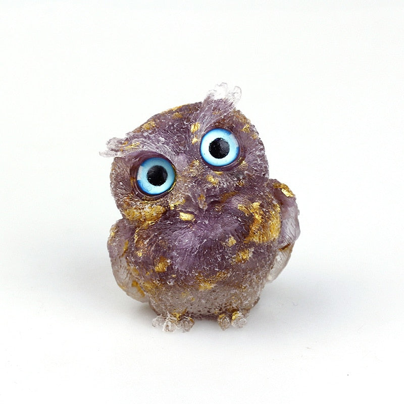 Natural Crystal Owl Figurine: Handmade Collector's Item
