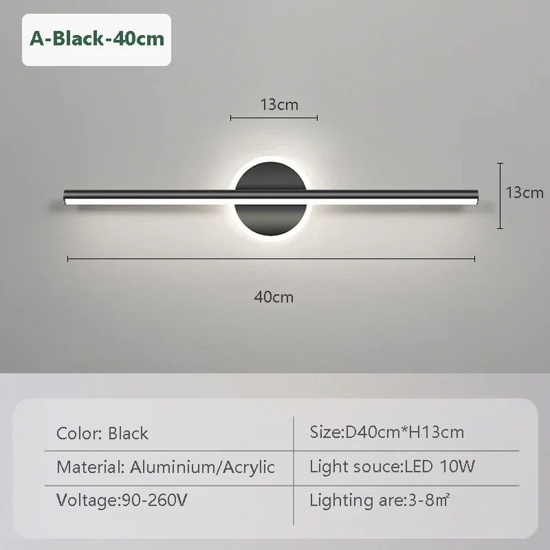 Vinantica | LED Wall Light LineaLux | Black & Gold | 40/60/80 cm | Warm, Cold & Three-Color Light | Modern Mirror & Wall Lighting