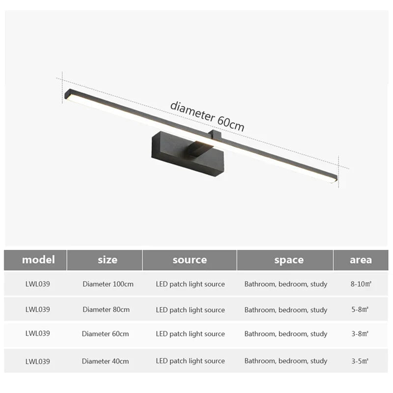 Modern LED Wall Light for Bathroom – 3-Color Adjustable Light Aluminum LED Mirror Lamp for Makeup and Bathing