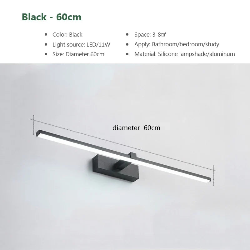 Modern LED Wall Light for Bathroom – 3-Color Adjustable Light Aluminum LED Mirror Lamp for Makeup and Bathing