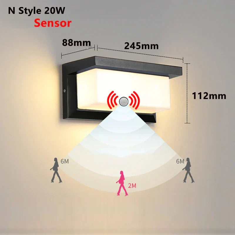 Modern LED Outdoor Wall Light with Motion Sensor - Waterproof IP65 Porch Lights for Balcony Garden