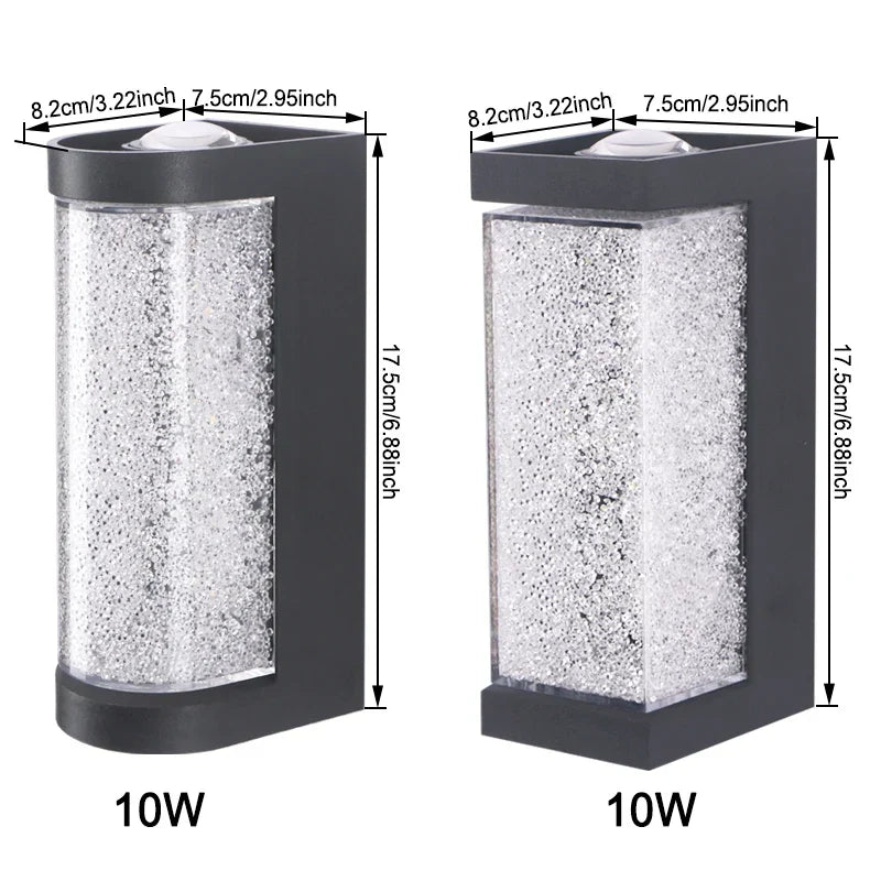 Modern Waterproof LED Outdoor Wall Lamp – Crystal Wall Sconce for Garden, Patio, and Doorway Lighting