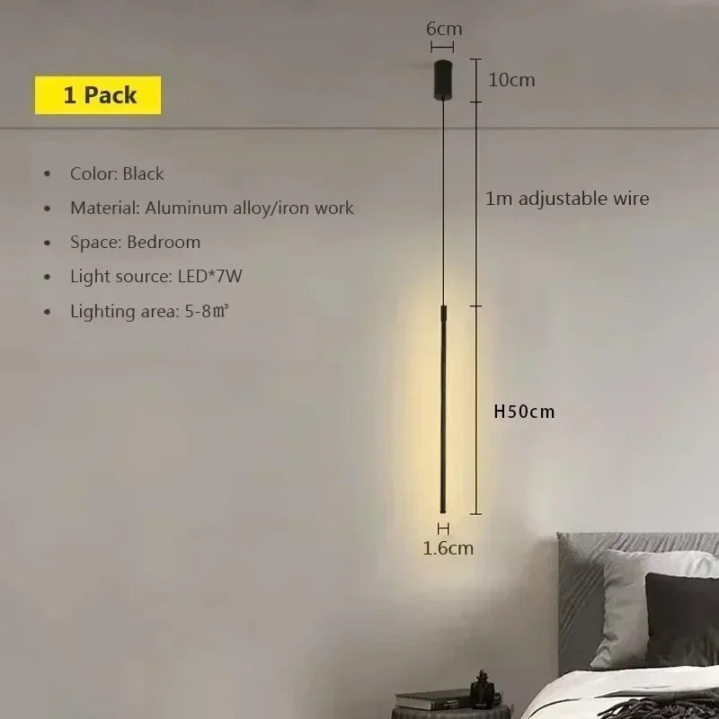 Modern LED Long Pendant Light for Dining Room, Bedroom & Living Room – Touch Switch, Aluminum Hanging Lamp, White & Black Lampshade