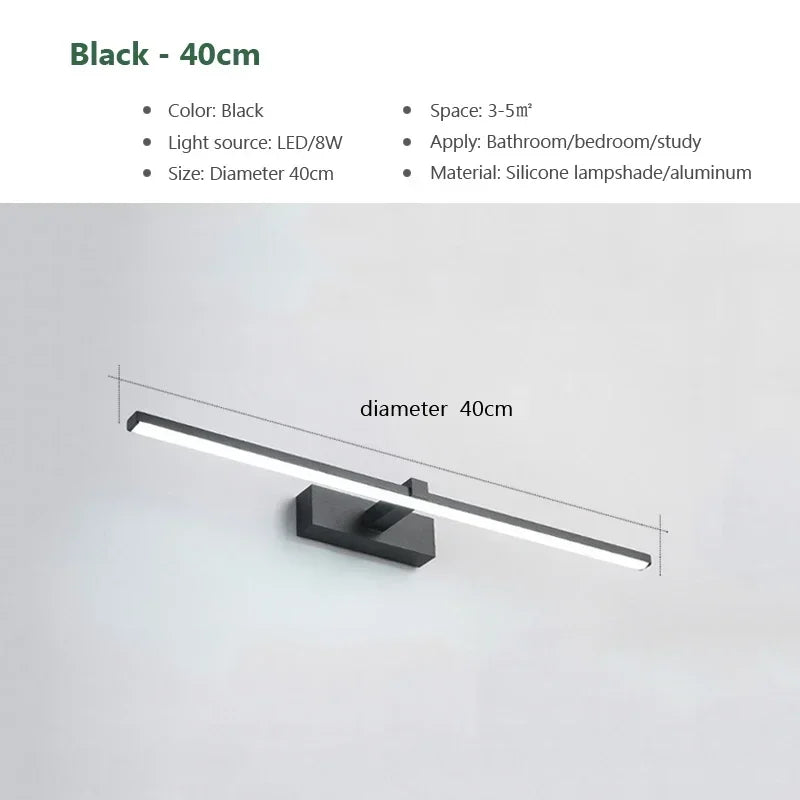 Modern Gold LED Wall Lamp – Bathroom Mirror Light with Touch Switch for Bedroom, Living Room, and Vanity Lighting