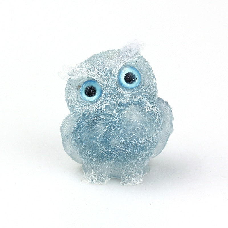 Natural Crystal Owl Figurine: Handmade Collector's Item