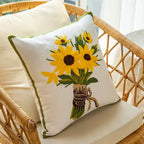 Cotton Embroidered Decorative Pillow 45x45 cm with Sunflower Pattern