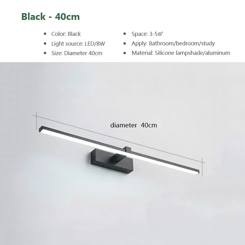 Modern LED Wall Light for Bathroom – 3-Color Adjustable Light Aluminum LED Mirror Lamp for Makeup and Bathing