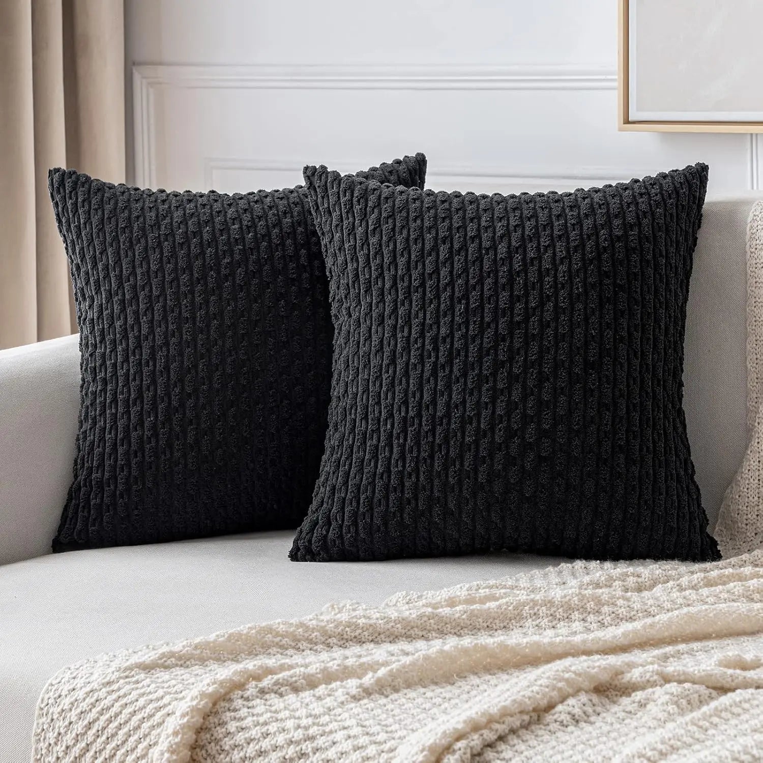 Soft Ribbed Velvet Decorative Pillow with Stripes in Boho Style for Sofa and Bed