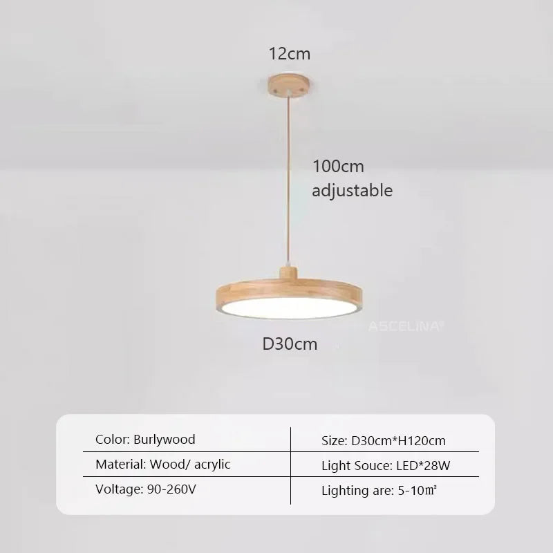 Modern Nordic LED Pendant Light – Wooden Hanging Lamp with 3 Color Options for Dining Room, Bedroom, and Coffee Shop