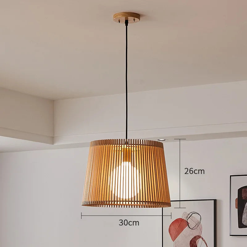 Modern Japanese Birdcage Pendant Lamp – Wooden Bucket Chandelier for Living Room, Bedroom, and Bar Décor