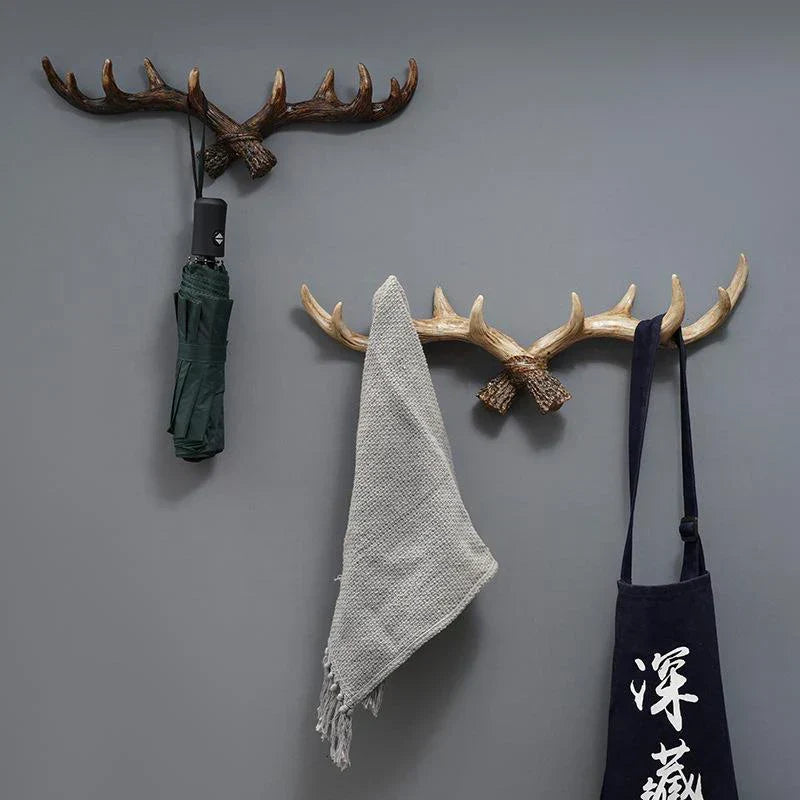 Nordic Vintage Antler Decorative Hooks Wall Hanging Clothes and Hats Hooks High-Quality Home Decor Antler Resin Statue Craft