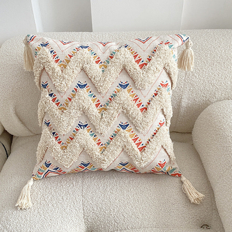 Boho lined fringe throw pillow cover