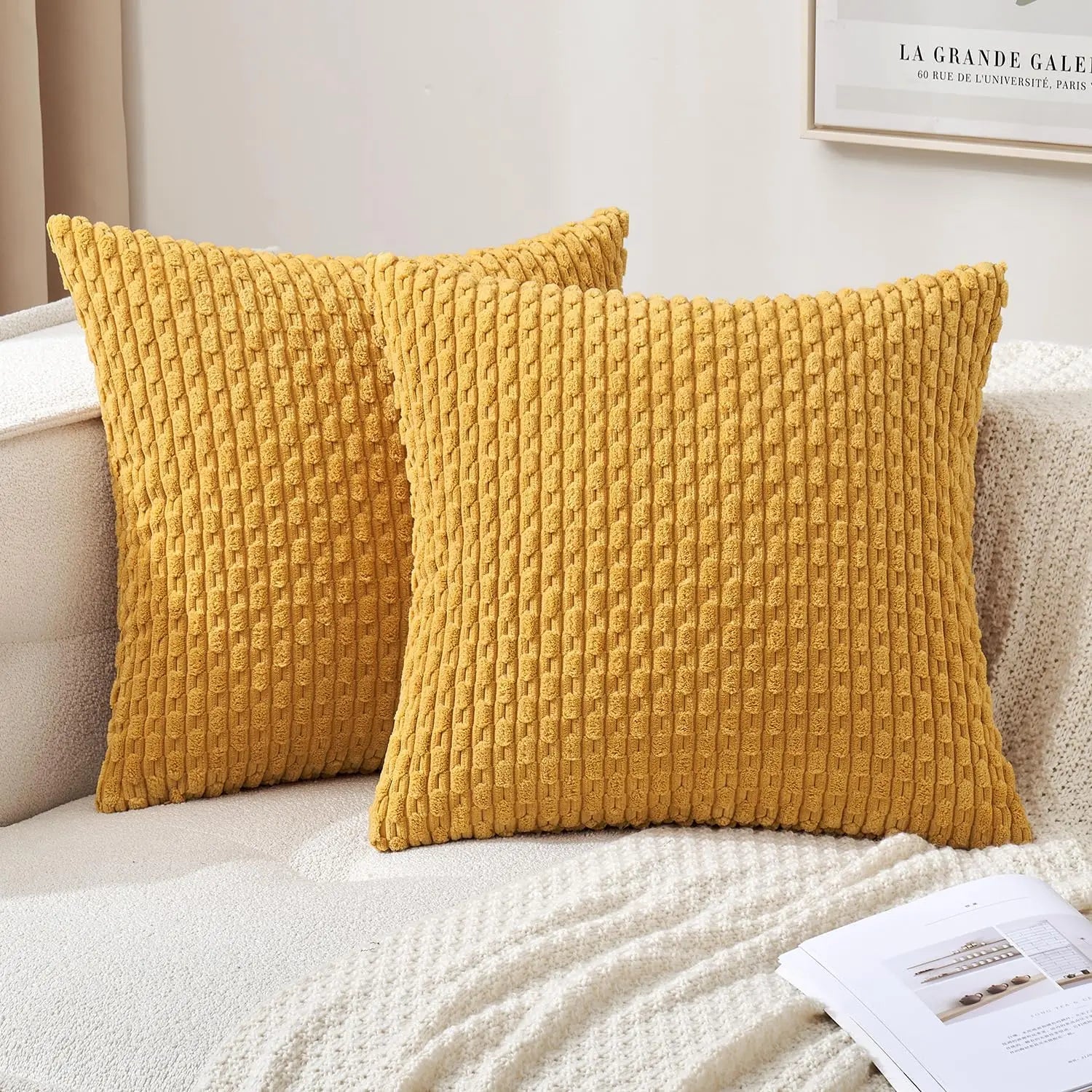 Soft Ribbed Velvet Decorative Pillow with Stripes in Boho Style for Sofa and Bed