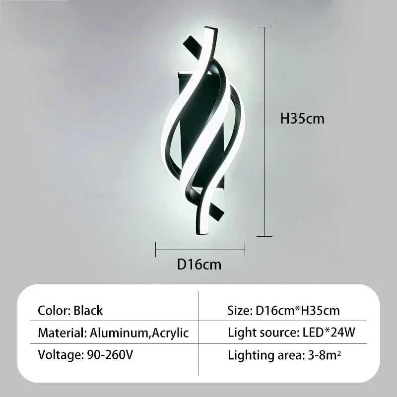 Modern LED Wall Light – Curved Spiral Design Sconce for Living Room, Bedroom, Aisle, and Home Decor