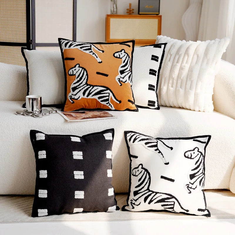 Luxury Embroidered Decorative Cushion with Horse Print for Sofa and Living Room