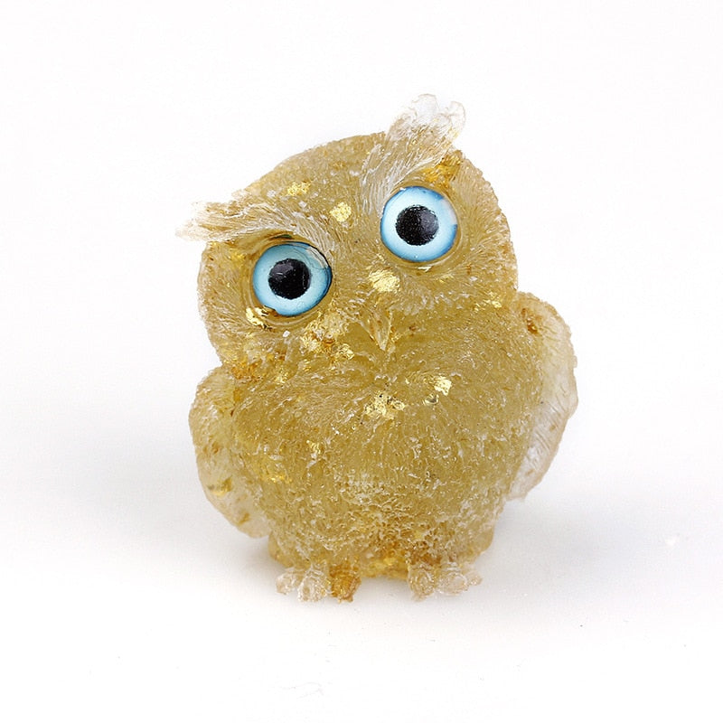 Natural Crystal Owl Figurine: Handmade Collector's Item