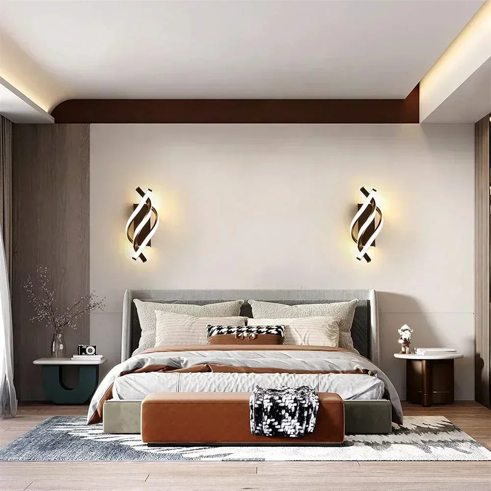 Modern LED Wall Light – Curved Spiral Design Sconce for Living Room, Bedroom, Aisle, and Home Decor
