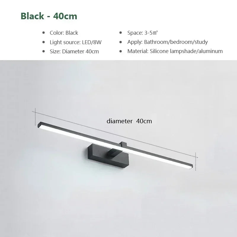 Modern LED Wall Lamp – Three-Color Bathroom Sconce with Aluminum Finish for Mirror, Bath & Home Decor