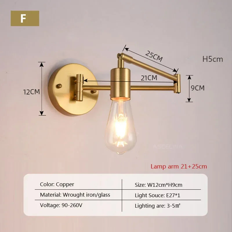 Nordic LED Glass Wall Lamp – Swing Arm Telescopic Folding Reading Light for Bedroom, Living Room, and Study, Adjustable Long Pole Design