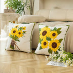Cotton Embroidered Decorative Pillow 45x45 cm with Sunflower Pattern