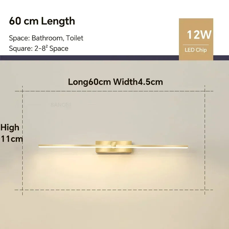 Modern LED Wall Lamp – Three-Color Bathroom Sconce with Aluminum Finish for Mirror, Bath & Home Decor