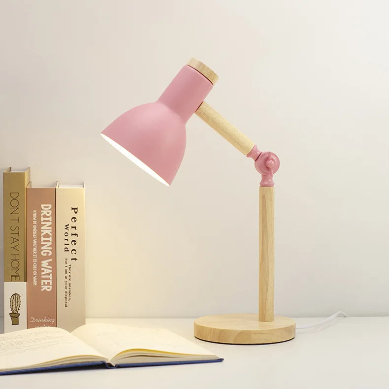 Creative Nordic Wooden Art LED Table Lamp – Adjustable Head & Eye Protection