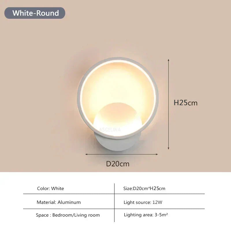Modern LED Wall Lamp – Round Wall Light Fixture for Bedroom, Living Room, Hallway, and Study