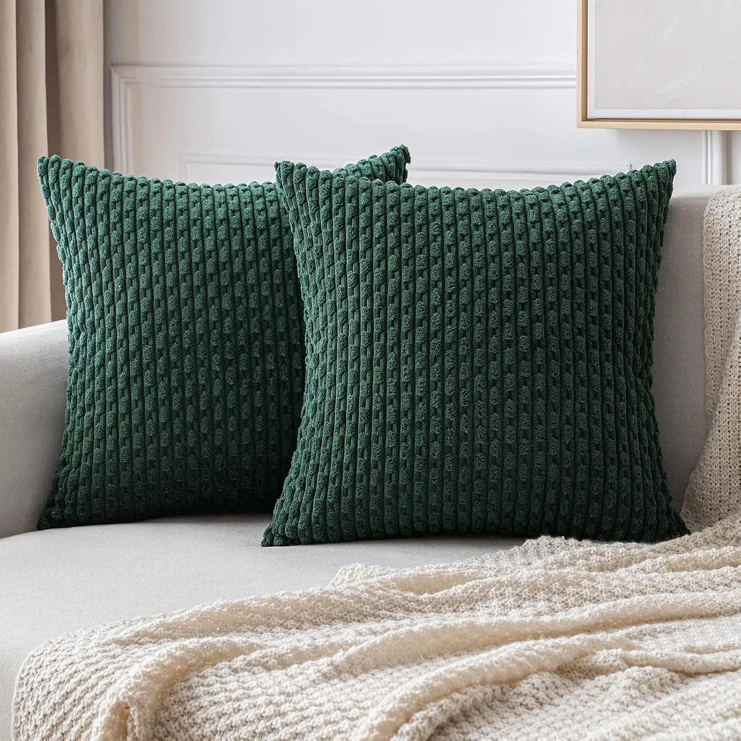 Soft Ribbed Velvet Decorative Pillow with Stripes in Boho Style for Sofa and Bed