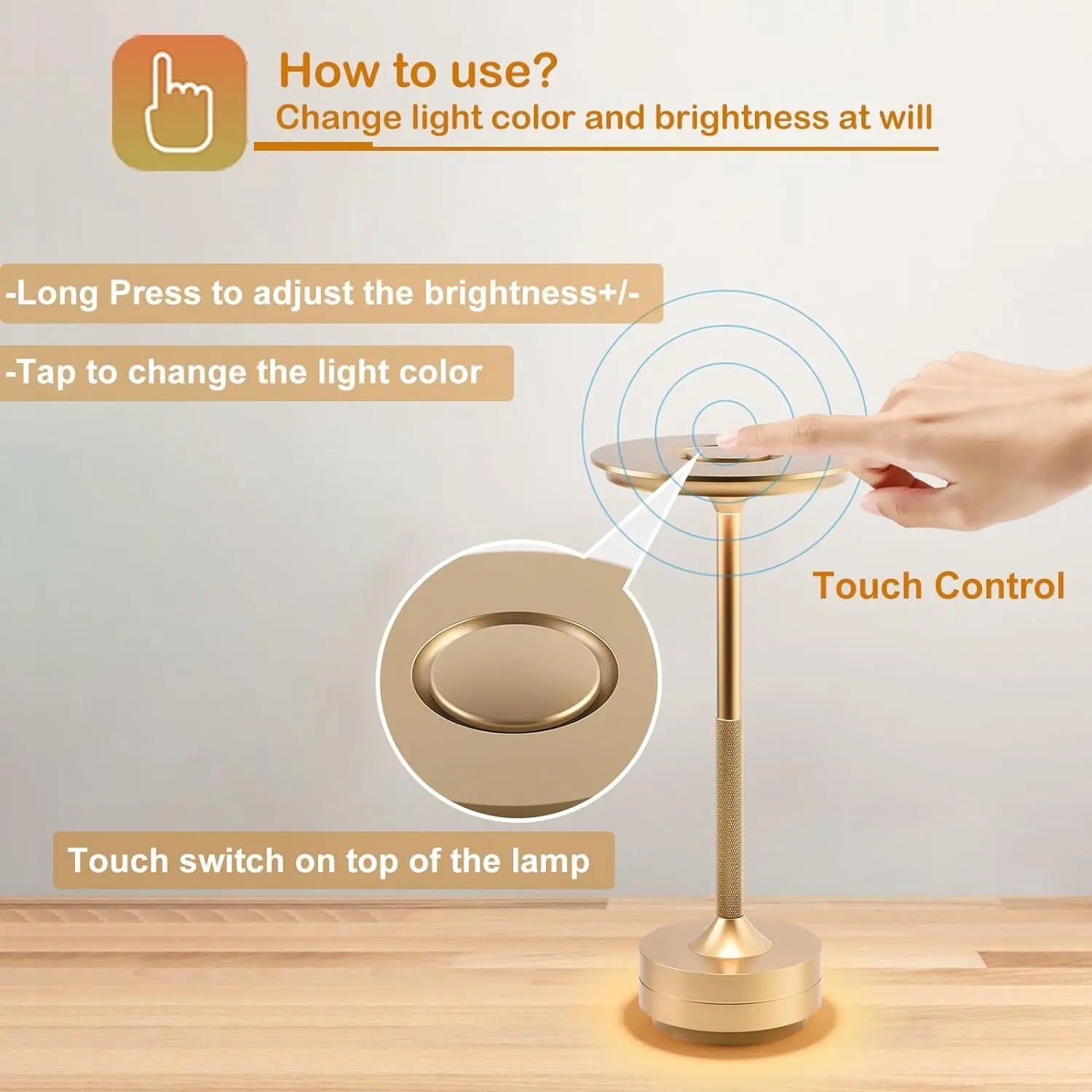 Classic Touch Sensor LED Table Lamp | Rechargeable Cordless Desk Lamp with 3 Color Adjustable Temperatures
