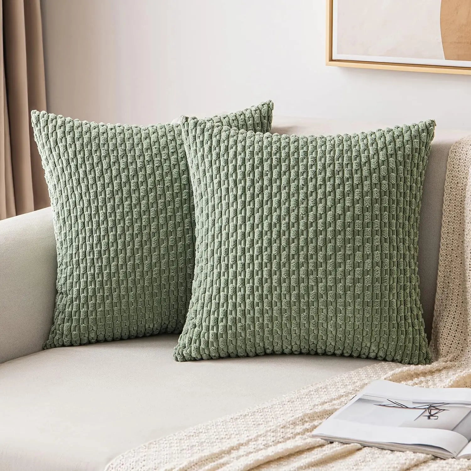 Soft Ribbed Velvet Decorative Pillow with Stripes in Boho Style for Sofa and Bed
