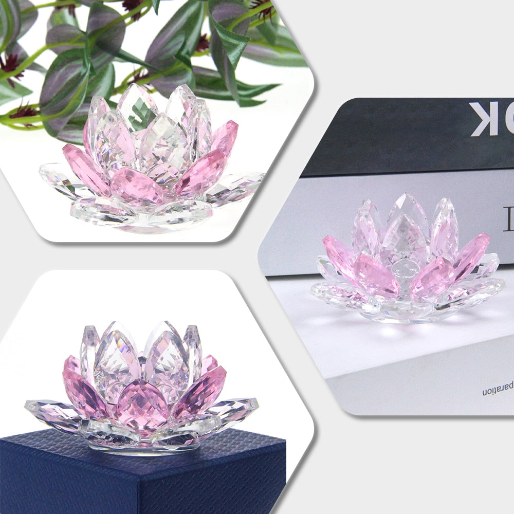 Crystal Lotus Flower Craft Glass Paperweight Home Decoration Ornaments Figures Home Wedding Party Decor Gifts Souvenir