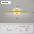 Vinantica | LED Wall Light LineaLux | Black & Gold | 40/60/80 cm | Warm, Cold & Three-Color Light | Modern Mirror & Wall Lighting