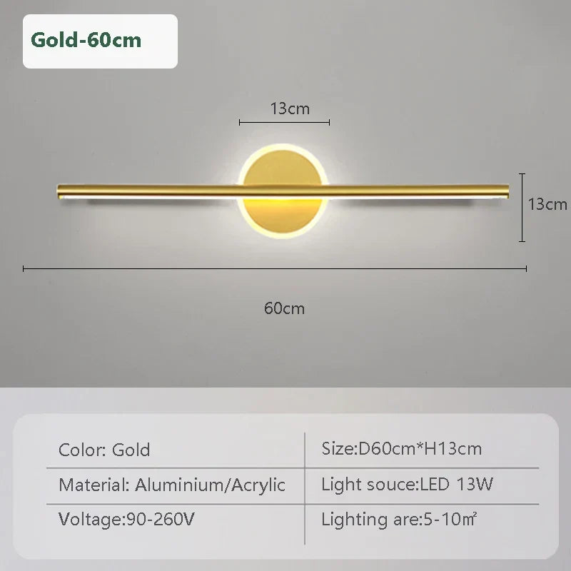 Vinantica | LED Wall Light LineaLux | Black & Gold | 40/60/80 cm | Warm, Cold & Three-Color Light | Modern Mirror & Wall Lighting
