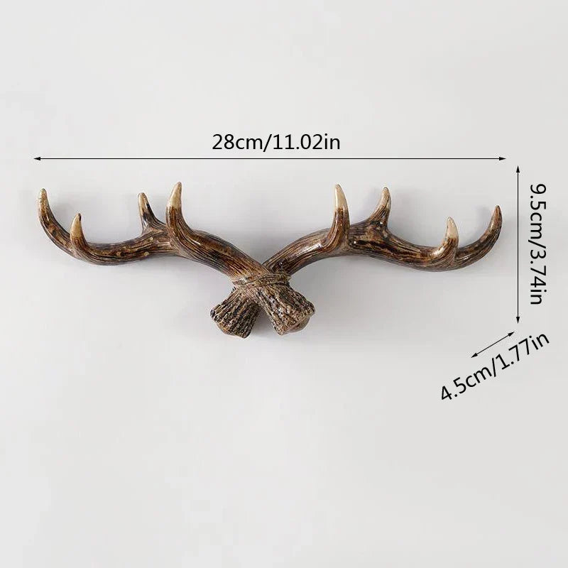 Nordic Vintage Antler Decorative Hooks Wall Hanging Clothes and Hats Hooks High-Quality Home Decor Antler Resin Statue Craft