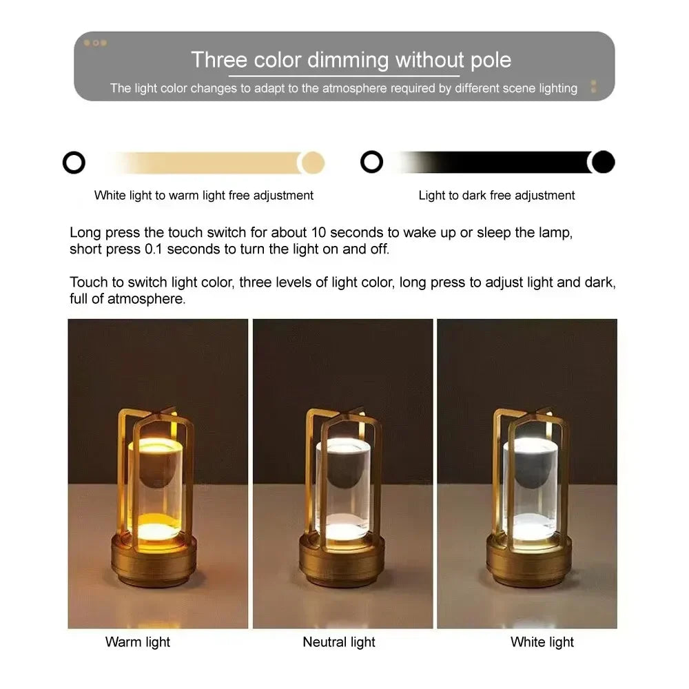 LED Cordless Table Lamp | Industrial Style, Rechargeable & Portable Lighting for Outdoor & Indoor Use