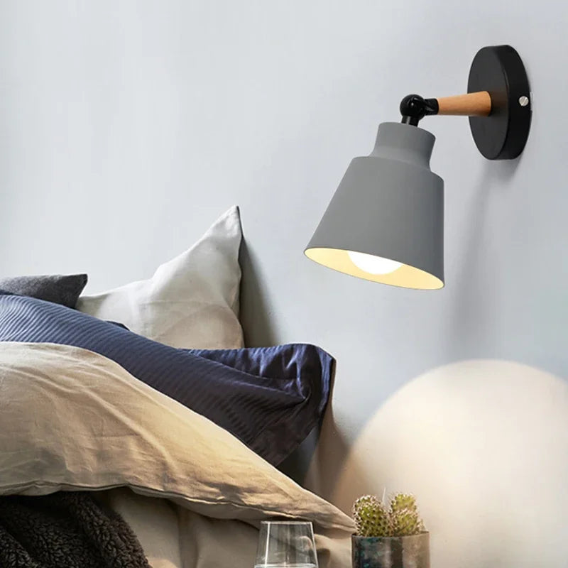 Nordic LED Wall Lamp – Minimalist Solid Wood Design for Bedroom, Living Room, and Corridor – Modern Decorative Lighting with E27 Base