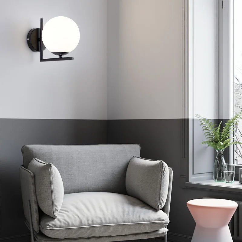 Modern Minimalist LED Wall Lamp – European Style Glass Wall Sconce for Living Room, Bedroom, and Bedside