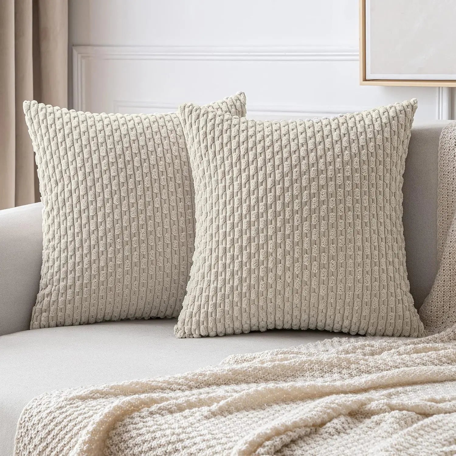 Soft Ribbed Velvet Decorative Pillow with Stripes in Boho Style for Sofa and Bed