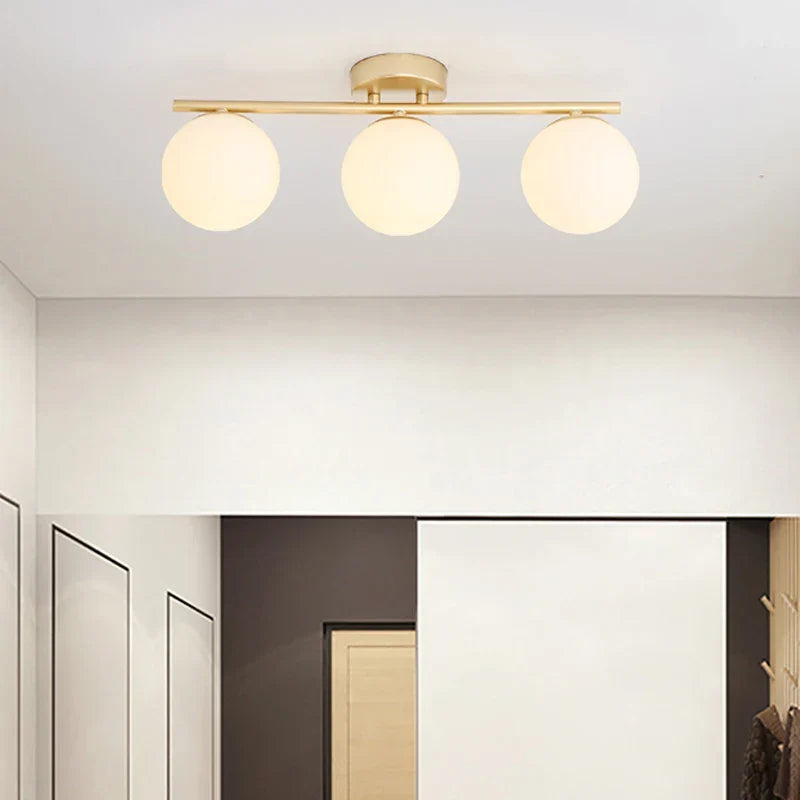 Modern Nordic LED Ceiling Light – Gold Iron and Glass Lamp for Corridor, Aisle, Cloakroom, Balcony, and Bedroom