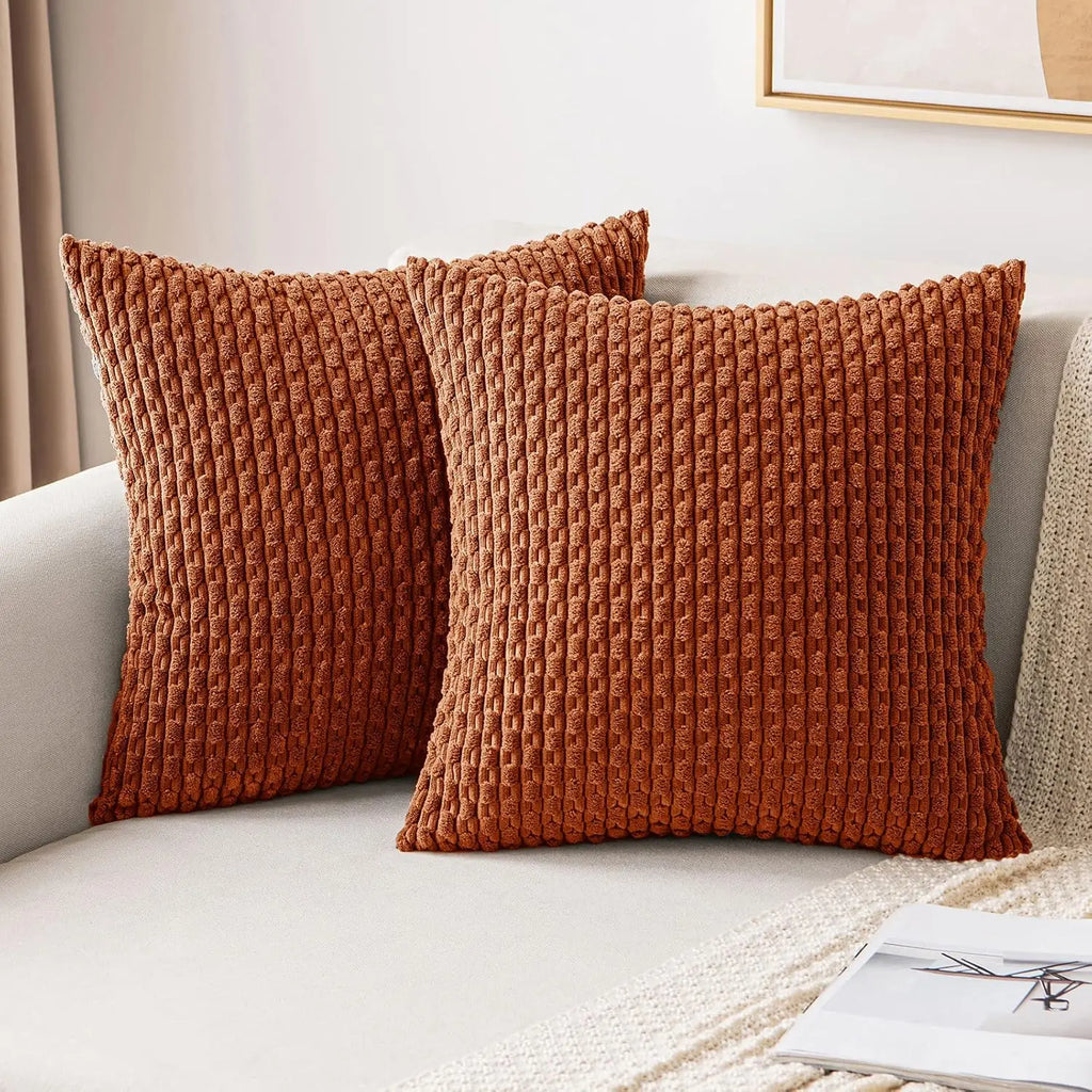 Soft Ribbed Velvet Decorative Pillow with Stripes in Boho Style for Sofa and Bed