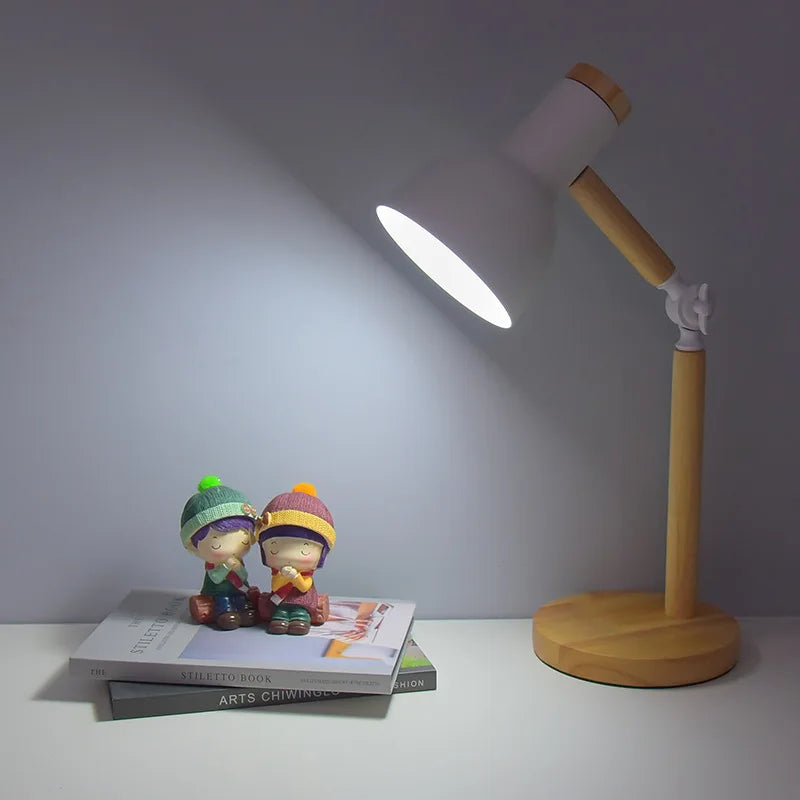 Creative Nordic Wooden Art LED Table Lamp – Adjustable Head & Eye Protection