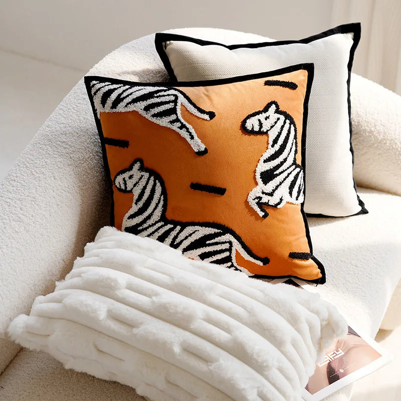 Luxury Embroidered Decorative Cushion with Horse Print for Sofa and Living Room