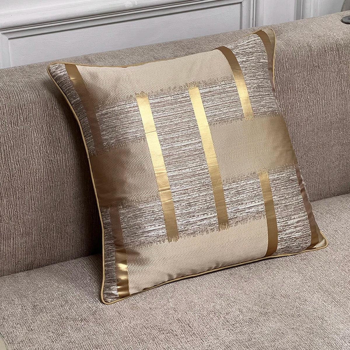 Shiny Golden Silver Stripe Jacquard Cushion Cushion Covers 45x45cm Pillow Cases Square Cover For Sofa Throw Cushions Light Luxury Nordic Home Decor | Vinantica