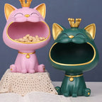 Fortune Crown Big Mouth Cat Entrance Key Holder Decorative Ornament, Light Luxury Housewarming Gift Sculpture
