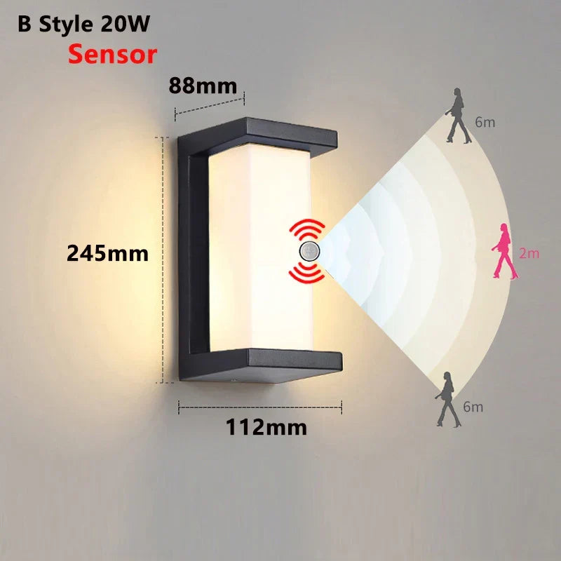 Modern LED Outdoor Wall Lamp with Motion Sensor - Waterproof Porch Light, Outdoor Lighting Fixture