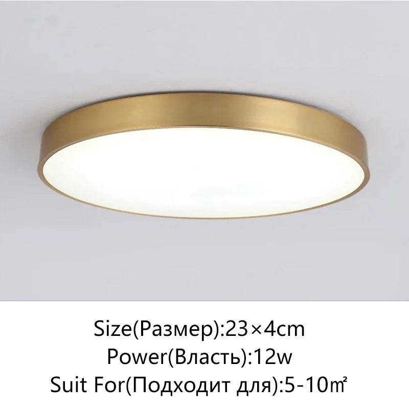 Modern LED Corridor Ceiling Light Lamps - Simple Golden Round