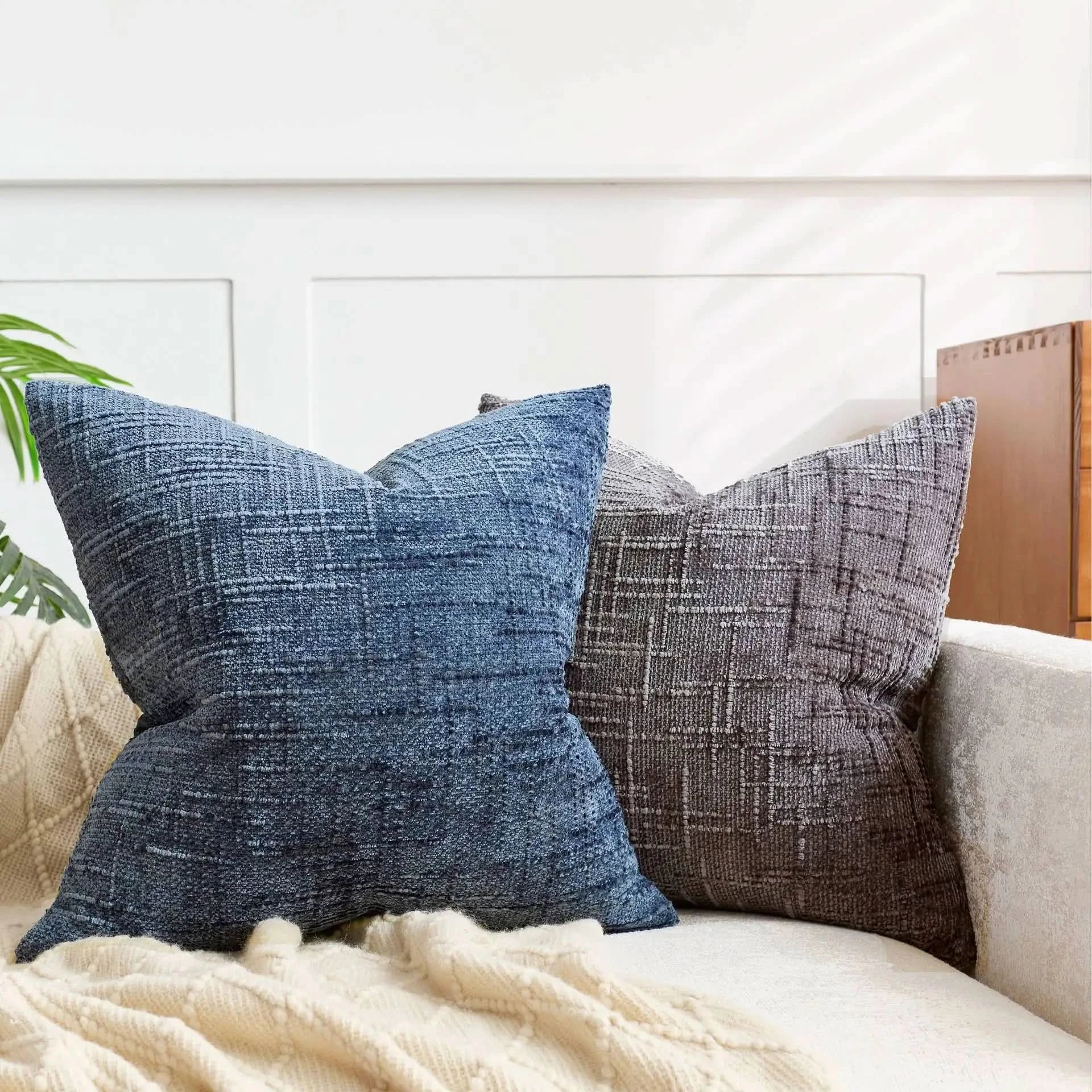Chenille Throw Pillow Cover Bamboo Texture Solid Color