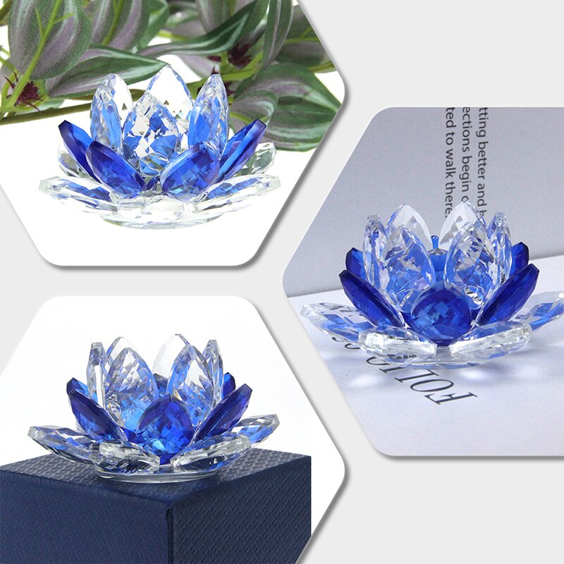 Crystal Lotus Flower Craft Glass Paperweight Home Decoration Ornaments Figures Home Wedding Party Decor Gifts Souvenir